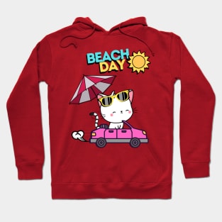 Cute White Angora Cat driving to the beach in summer Hoodie